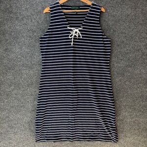 Lauren Ralph Lauren 1X Knit Dress Navy Stripe Lace Up Nautical Preppy Sleeveless